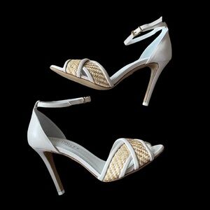 Beautiisoles Dana White and Beige Leather Heels Size 10
